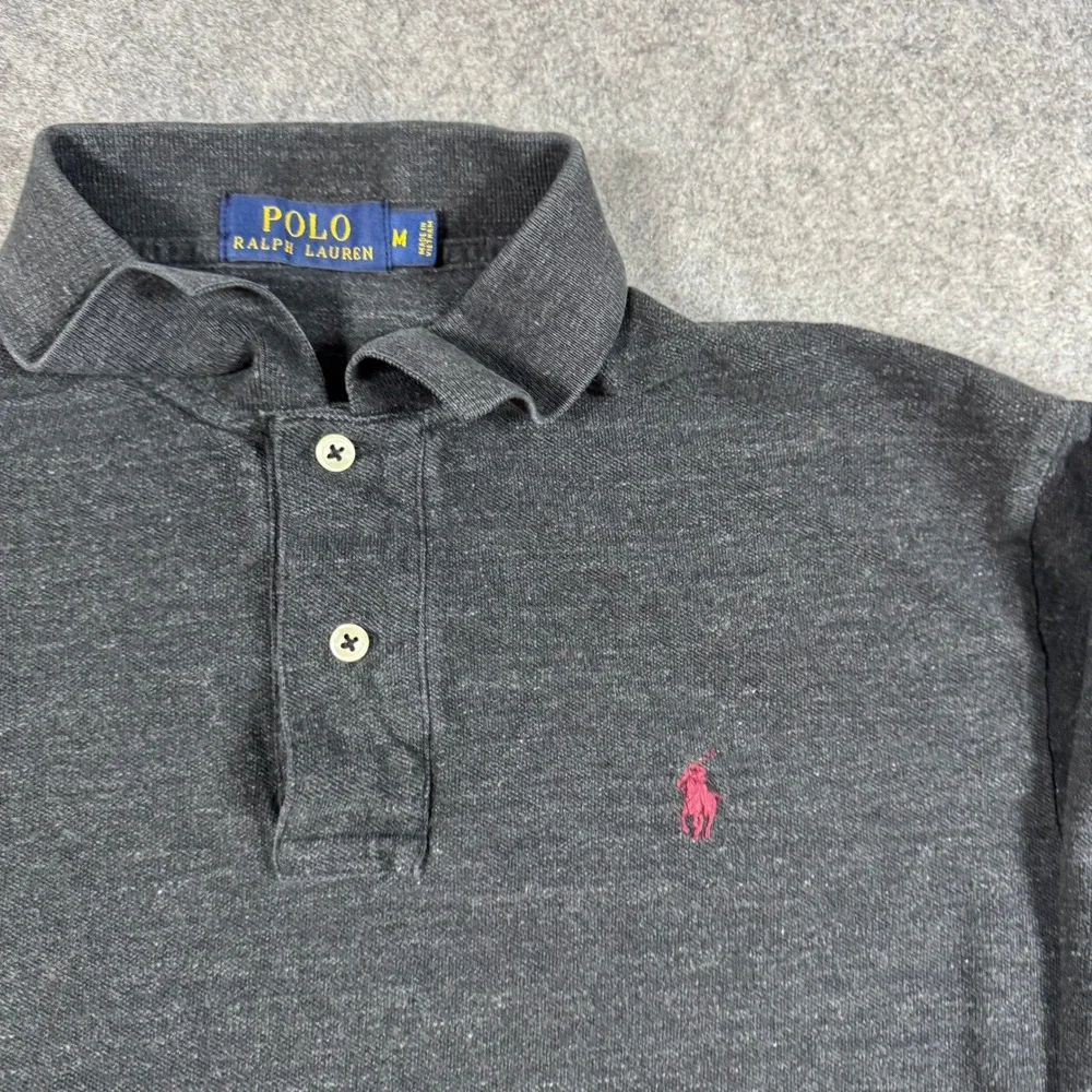 Polo Ralph Lauren Polo Shirt Mens M Gray Long Sleeve Heathered Cotton Pony Logo